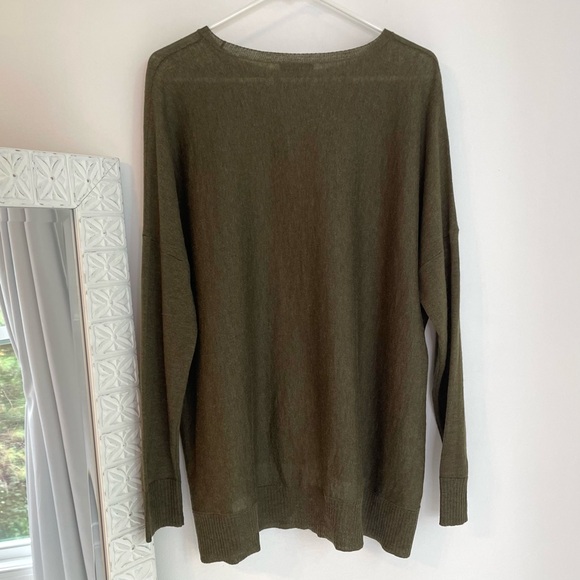 Eileen Fisher Olive Green Boxy High Low Sweater - Picture 4 of 9